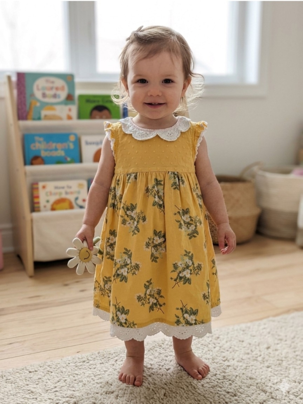 Matilda Jane Mustard Yellow Floral Eyelet Dress Size 18/24 Months